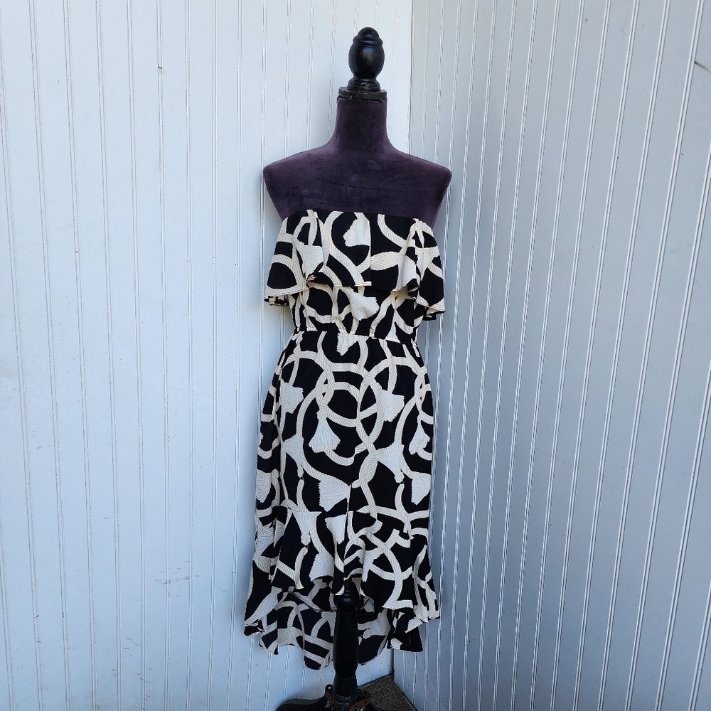 Margaret Josephs Macbeth Collection Dress Womens Beige Black Rope Off Shoulde L